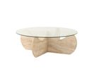 Table Basse Ronde Design Vogue D90cm Verre Transparent Et Effet Travertin Beige