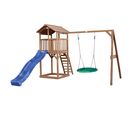 Beach Tower Aire De Jeux Avec Toboggan En Bleu,  Balançoire Nid D'oiseau Vert et Bac à Sable