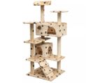 Arbre À Chat Et Griffoir Sisal 125cm Empreintes De Pattes Beige