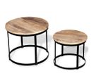 Table Basse 2 PCs Bois De Manguier Brut Rond 40/50 Cm