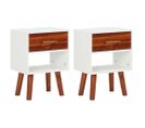 Table De Chevet 2 PCs Bois D'acacia Massif 40x30x57 Cm