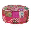 Pouf Rond En Coton En Patchwork Fait À La Main 40 X 20 Cm Rose