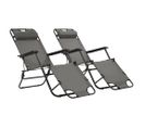 Chaises Longues Pliables 2 PCs Avec Repose-pied Acier Gris