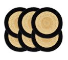 Napperons 6 PCs Naturel Et Noir 38 Cm Jute Et Coton