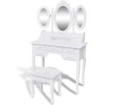 Coiffeuse Avec Tabouret Et 3 Miroirs Blanc