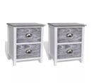 Table De Chevet 2 PCs Avec 2 Tiroirs Gris Et Blanc