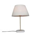 Lampe De Table Rétro En Laiton Avec Abat-jour Plissé Crème 35 Cm - Kaso