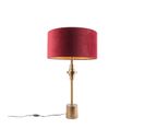 Lampe De Table Art Déco Bronze Velours Abat-jour Rouge 50 Cm - Diverso