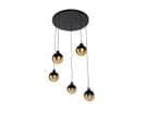 Suspension Industrielle Noire Avec Laiton 5 Lumières - Haicha