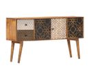 Buffet Avec Motif Imprimé 130x30x70 Cm Bois De Manguier Massif