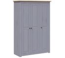 Vidaxl Garde-robe 3 Portes Gris 118x50x171,5 Cm Pin Assortiment Panama Penderie Armoire De Rangement