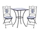 Table Et Chaises De Bistro 3 PCs Mosaïque Carreau Céramique Bleu Blanc