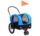 Remorque de vélo pour chiens et poussette 2-en-1 bleu et noir