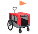 Remorque de vélo pour chiens et poussette 2-en-1 rouge et gris