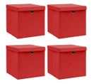 Boîtes De Rangement Et Couvercles 4 PCs Rouge 32x32x32 Cm Tissu