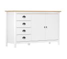 Buffet Hill Blanc 130x40x80 Cm Bois De Pin Solide