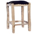 Tabouret De Bar Cuir De Chèvre Véritable Et Bois De Teck Massif