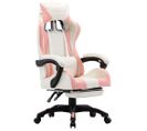 Fauteuil Gamer Avec Repose-pied Rose Et Blanc Similicuir