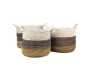 Malibu - Set De 3 Paniers De Rangement - Jonc De Mer - Naturel/pourpre/blanc - 36 X 30 X 36 Cm