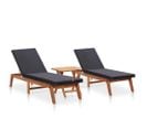 Chaises Longues 2pcs Avec Table Résine Tressée Et Bois D'acacia