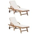 Chaises Longues Avec Coussins 2 Pièces Bois De Teck Solide Crème