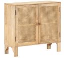 Buffet 80x30x73 Cm Bois De Manguier Massif Et Canne Naturelle