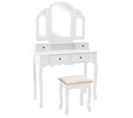 Ensemble De Coiffeuse Et Tabouret Blanc 100x40x146 Cm Paulownia