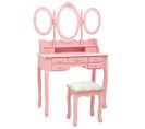 Coiffeuse Avec Tabouret Et Miroir Pliable En 3 Rose