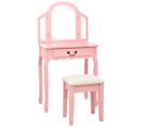 Coiffeuse Et Tabouret Rose 65x36x128 Cm Bois De Paulownia Mdf