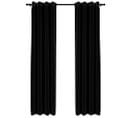 Rideaux Occultants Aspect Lin Avec Oeillets 2 PCs Noir 140x225cm