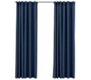 Rideaux Occultants Aspect Lin Avec Crochets 2pcs Bleu 140x225cm