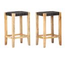 Tabourets De Bar Lot De 2 Noir Cuir Véritable 75 Cm