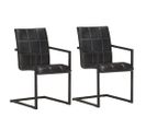 Chaises De Salle À Manger Cantilever 2 PCs Noir Cuir Véritable