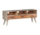 Meuble TV Gris 130x35x51 Cm Bois Massif De Manguier Brut