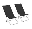 Chaises De Plage Pliables 2 Pièces Noir Tissu