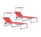 Chaises Longues Pliables Et Toit 2pcs Aluminium Textilène Rouge