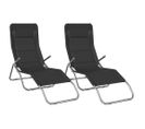 Chaises Longues Pliables 2 PCs Noir Textilène Et Acier