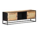 Meuble TV 120x30x40 Cm Bois De Manguier Brut Et Canne Naturelle