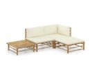 Salon De Jardin 4 PCs Avec Coussins Blanc Crème Bambou