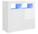 Vidaxl Buffet Avec Lumières LED Blanc Brillant 80x35x75 Cm Placard Armoire Meuble De Rangement