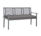 Banc De Jardin 3 Places Avec Coussin 150 Cm Gris Eucalyptus