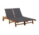 Chaise Longue De Jardin 2 Places Avec Coussins Acacia Solide