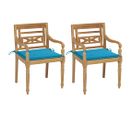 Chaises Batavia 2 PCs Avec Coussins Bleus Bois De Teck Massif