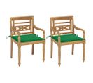 Chaises Batavia 2 PCs Avec Coussins Verts Bois De Teck Massif