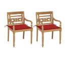 Chaises Batavia 2 PCs Avec Coussins Rouges Bois De Teck Massif