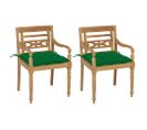 Chaises Batavia 2 PCs Avec Coussins Verts Bois De Teck Massif