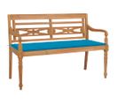 Banc Batavia Avec Coussin Bleu 120 Cm Bois De Teck Massif