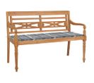 Banc Batavia Avec Coussin À Carreaux Gris 120 Cm Bois De Teck