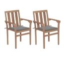 Chaises De Jardin 2 PCs Avec Coussins Gris Bois De Teck Massif