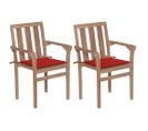 Chaises De Jardin 2 PCs Avec Coussins Rouge Bois De Teck Massif